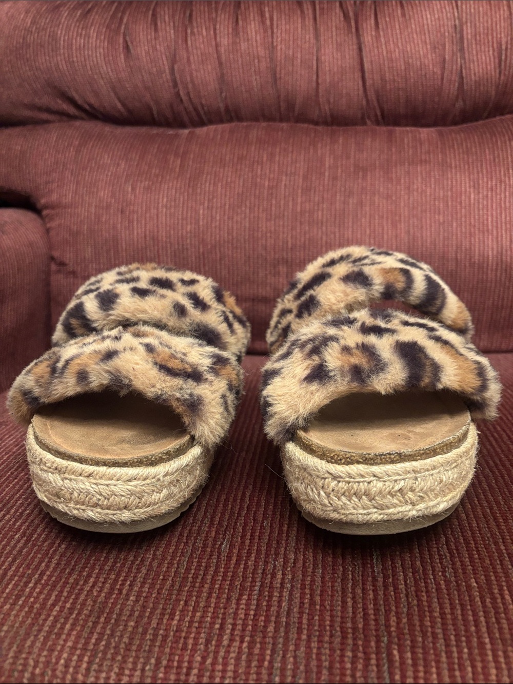 pop Leopard Print Faux Fur Platform Slides - Brown/Black